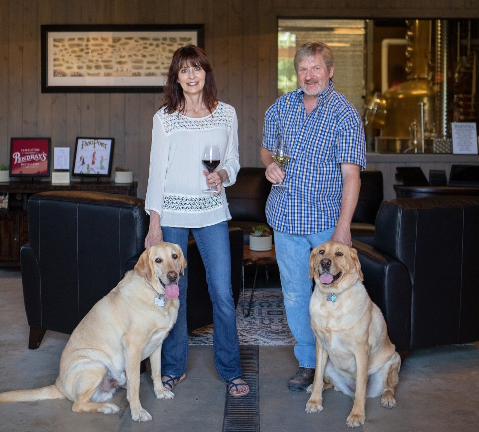 Steve and lola Glossner with the winery dogs